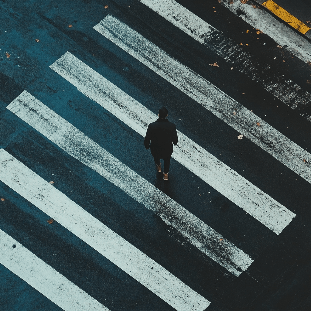 a man walking at a crosswalk