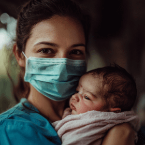 nurse holding a newborn