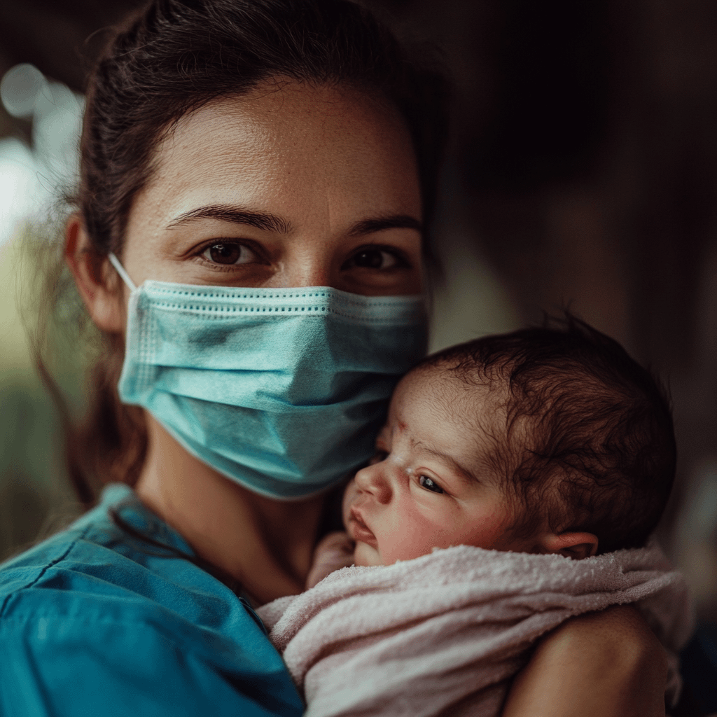 nurse holding a newborn