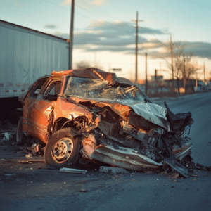 a wrecked car on the side of the road