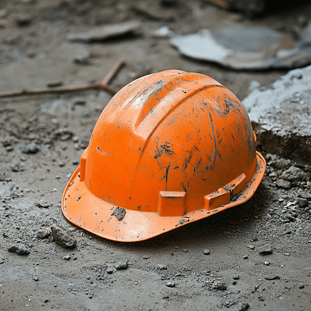 an orange hard hat lying on the ground