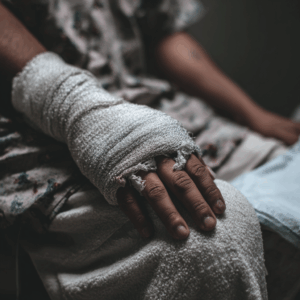 close up of a person's bandaged arm