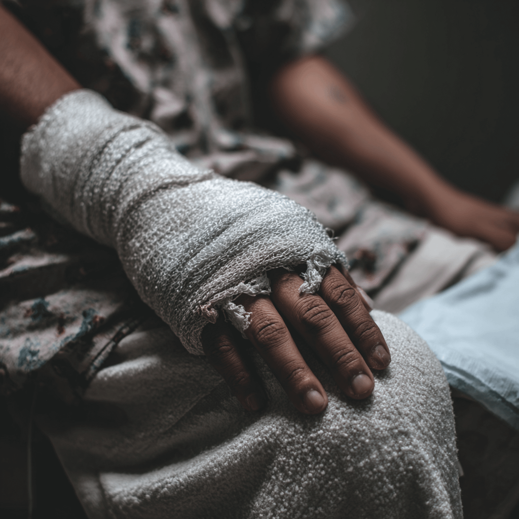 close up of a person's bandaged arm