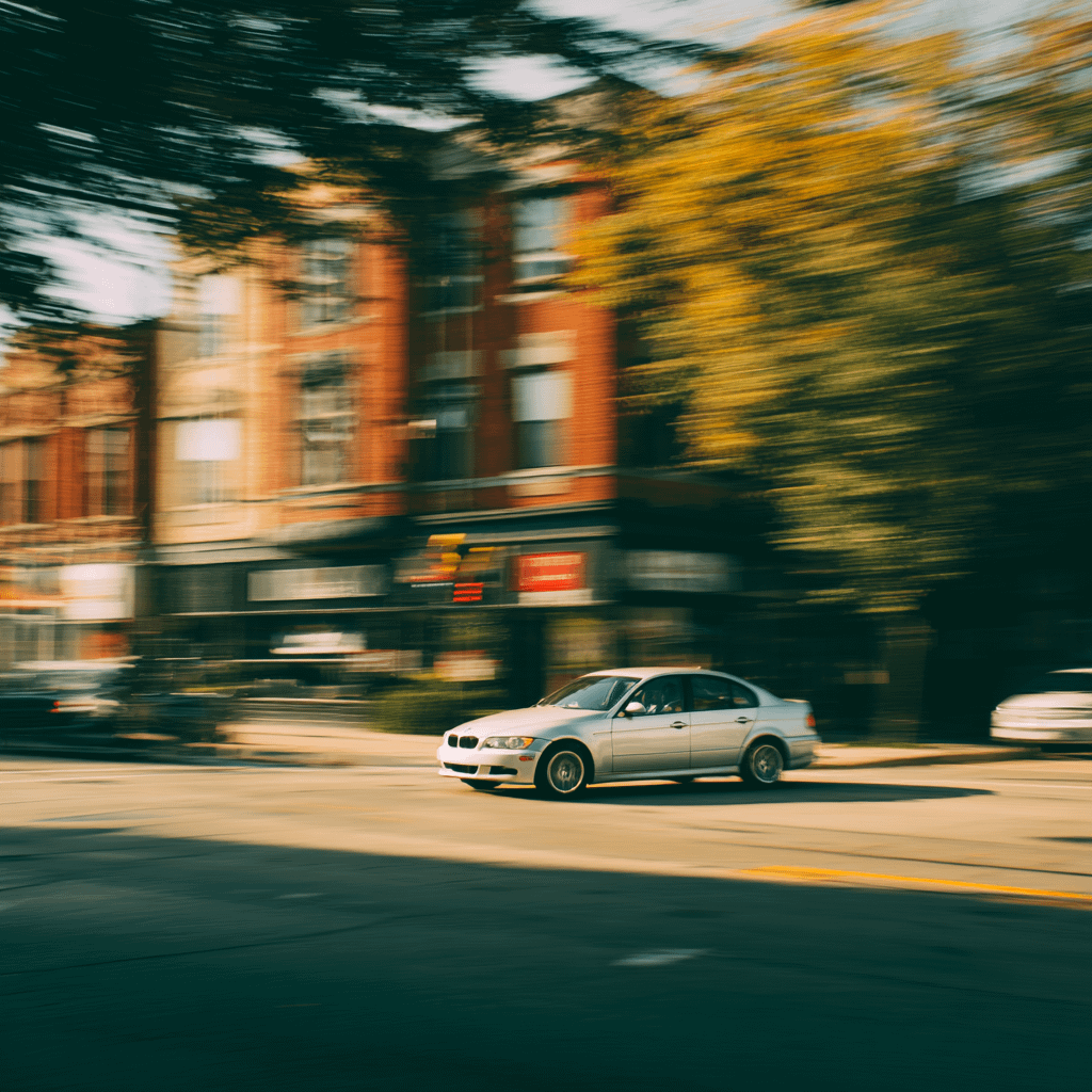 a car making a fast turn on a street corner