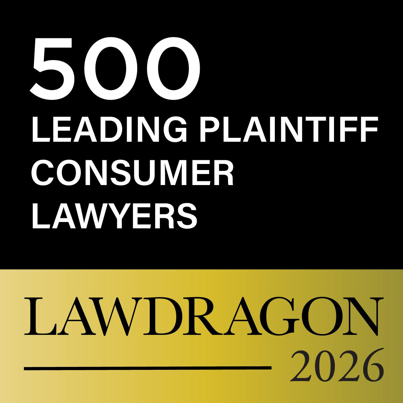 Lawdragon badge with text: 500 Leading Plaintiff Consumer Lawyers, Lawdragon 2026
