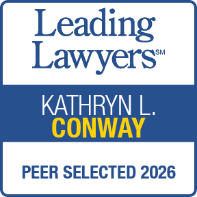 Leading Lawyers 2026 Peer Selected award badge featuring Kathryn L. Conway.