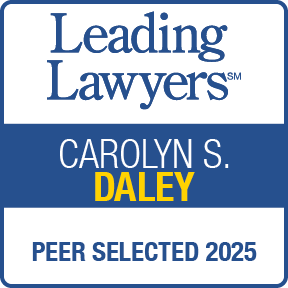 Leading Lawyers 2025 Peer Selected award badge featuring Carolyn S. Daley.