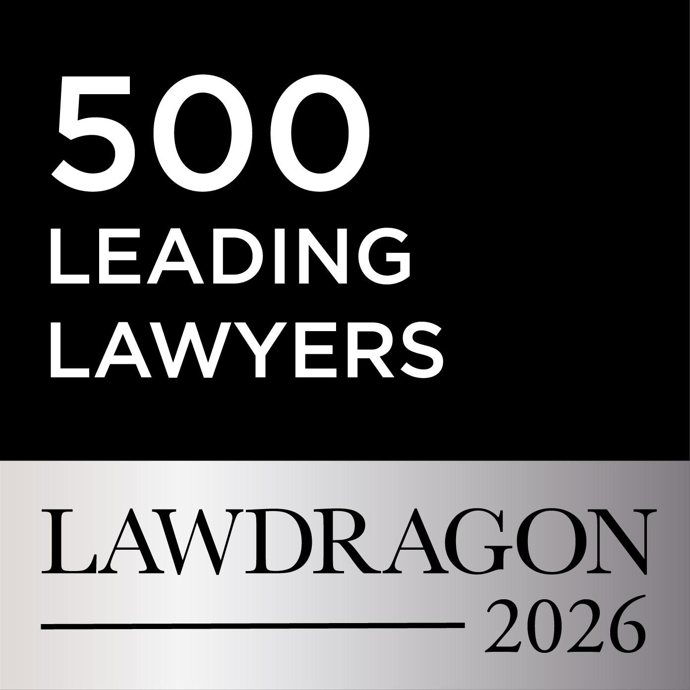 Lawdragon badge with text: 500 Leading Lawyers, Lawdragon 2026
