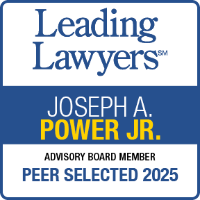 Leading Lawyers 2025 Peer Selected award badge featuring Joseph A. Power Jr., Advisory Board Member.