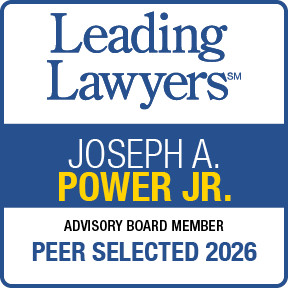 Leading Lawyers 2026 Peer Selected award badge featuring Joseph A. Power Jr., Advisory Board Member.