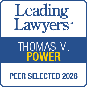 Leading Lawyers 2026 Peer Selected award badge featuring Thomas M. Power.