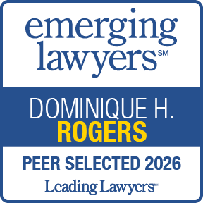 Emerging Lawyers 2026 Peer Selected award badge featuring Dominique H. Rogers.