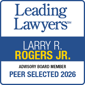 Leading Lawyers 2026 Peer Selected award badge featuring Larry R. Rogers Jr., Advisory Board Member.